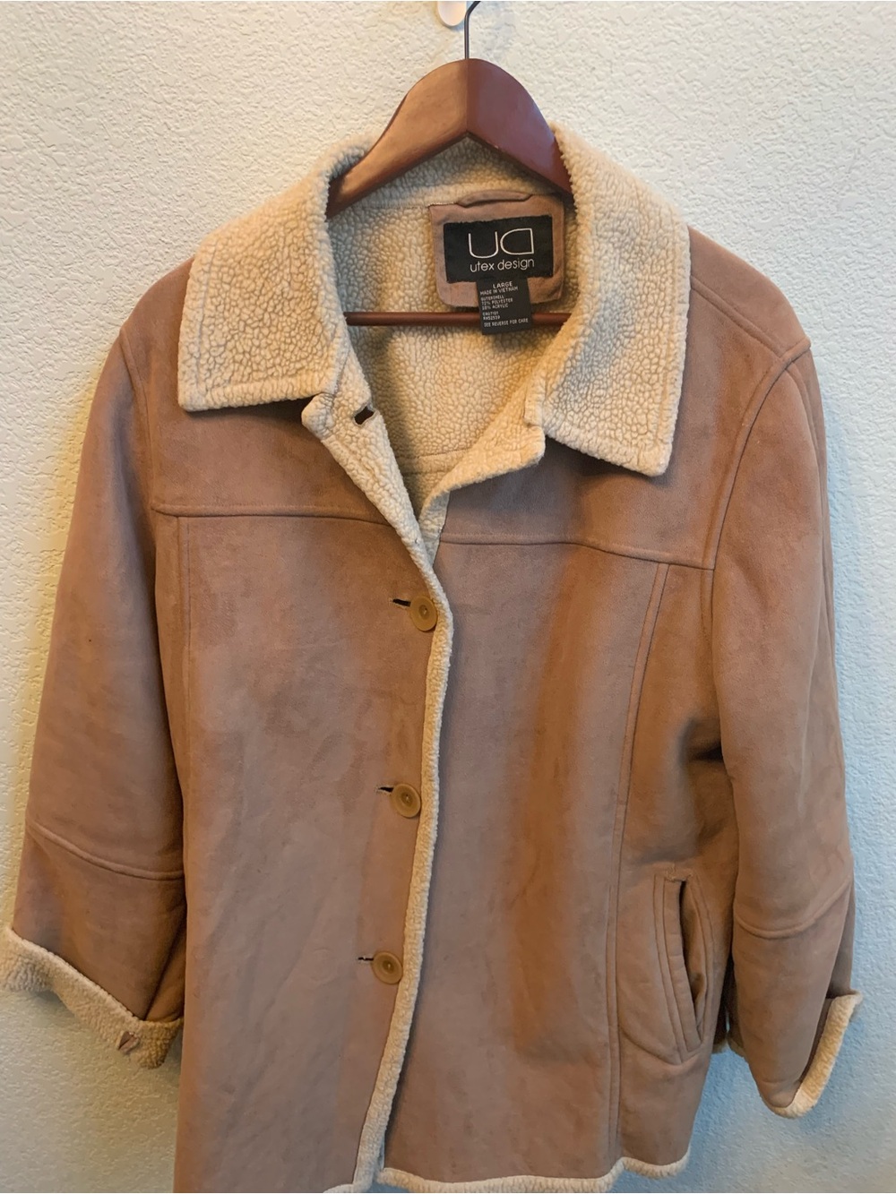 Utex Tan Teddy Shearling-Trim Jacket